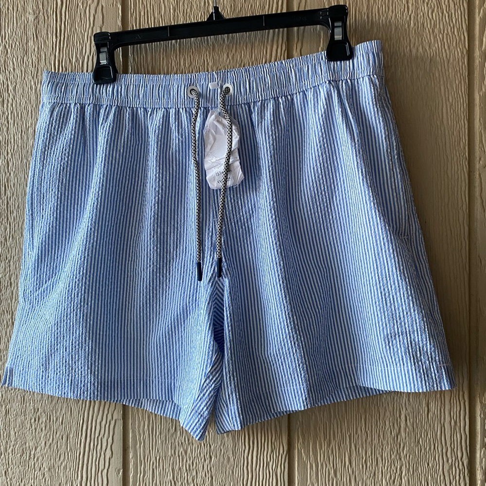 MAAMGIC Blue and White Swim Trunks with Elastic Waistband
